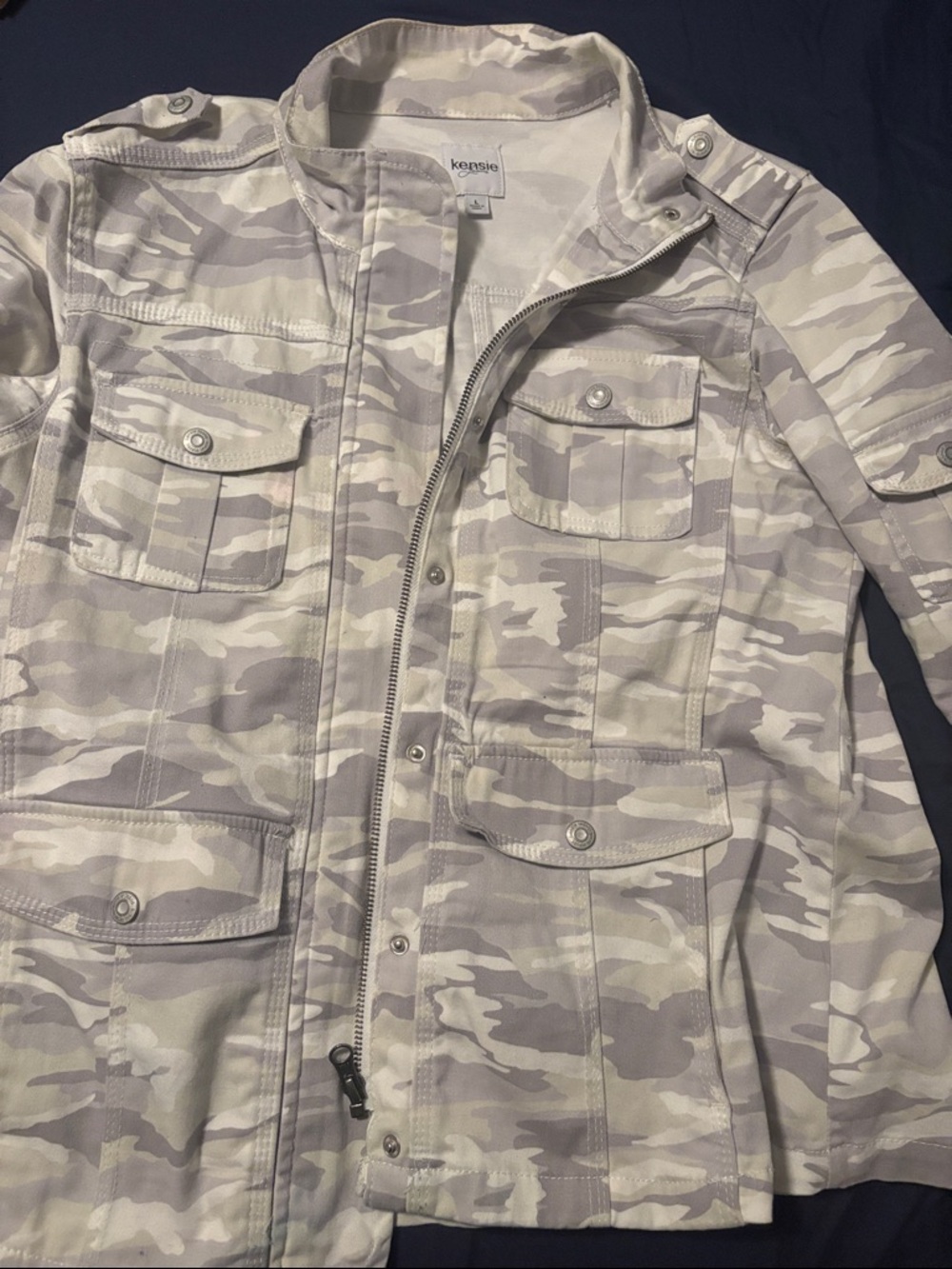 Kensie White and Light Gray Camo Jacket